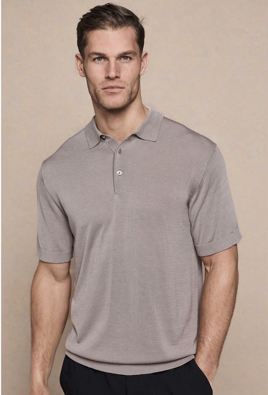RAITH-PABLO HALF PLACKET SHORT SLEEVE KNITTED POLO - SAND